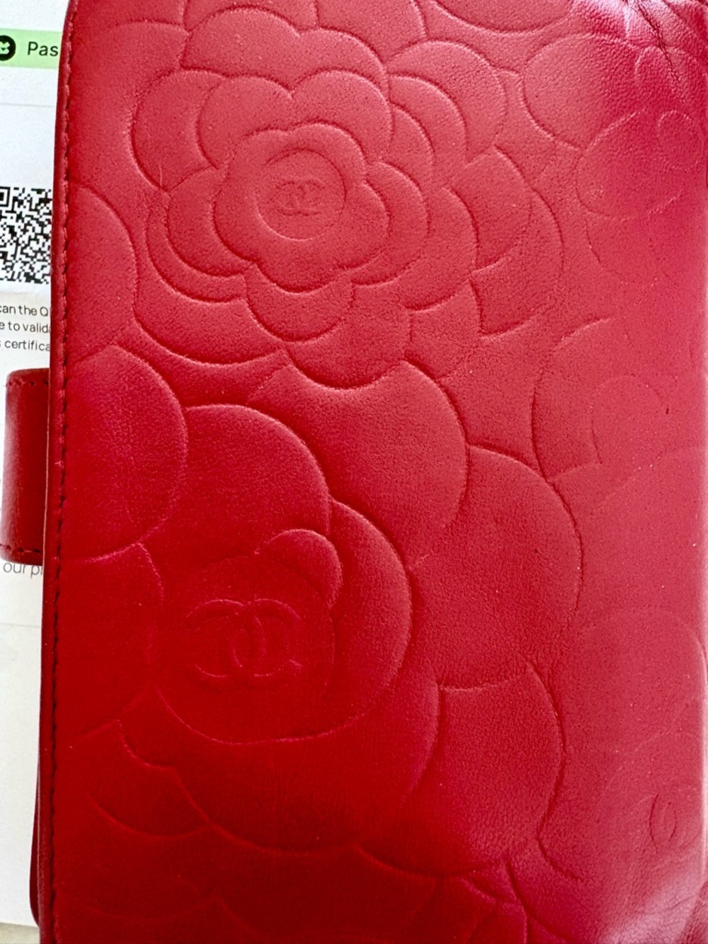CERTIFIED CHANEL Red Floral Camellia Leather DOUBLE Coin Wallet cards CC w COA ! - Picture 5 of 9